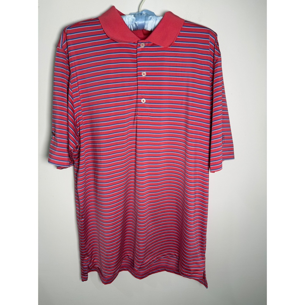 F&G Tech Mens Red Striped Golf Polo Shirt‎ Staley Farms The Stampede Large
